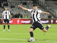 Iulian Cristea is in action during Universitatea Cluj v Otelul Galati at Cluj Arena in Cluj, Romania, on October 18, 2024 (