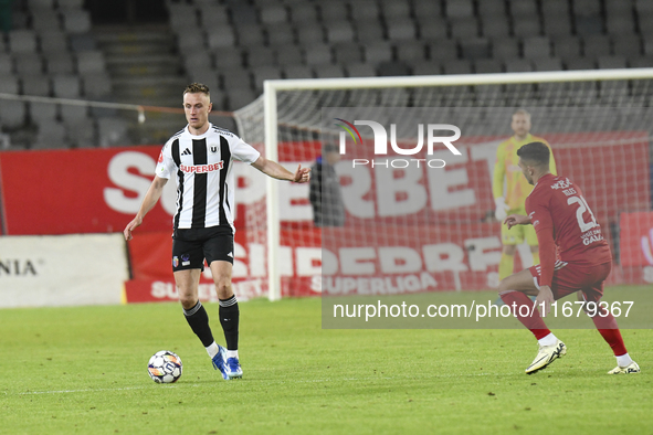 Jasper van der Werff plays during Universitatea Cluj v Otelul Galati at Cluj Arena in Cluj, Romania, on October 18, 2024 