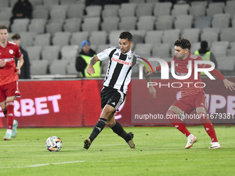 Iulian Cristea is in action during Universitatea Cluj v Otelul Galati at Cluj Arena in Cluj, Romania, on October 18, 2024 (