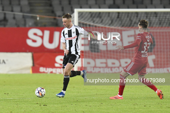 Jasper van der Werff plays during Universitatea Cluj v Otelul Galati at Cluj Arena in Cluj, Romania, on October 18, 2024 