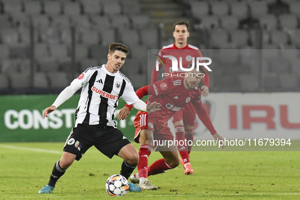 Gabriel Simion plays during Universitatea Cluj versus Otelul Galati at Cluj Arena in Cluj, Romania, on October 18, 2024 