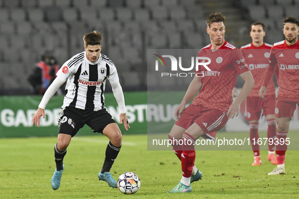 Gabriel Simion plays during Universitatea Cluj versus Otelul Galati at Cluj Arena in Cluj, Romania, on October 18, 2024 