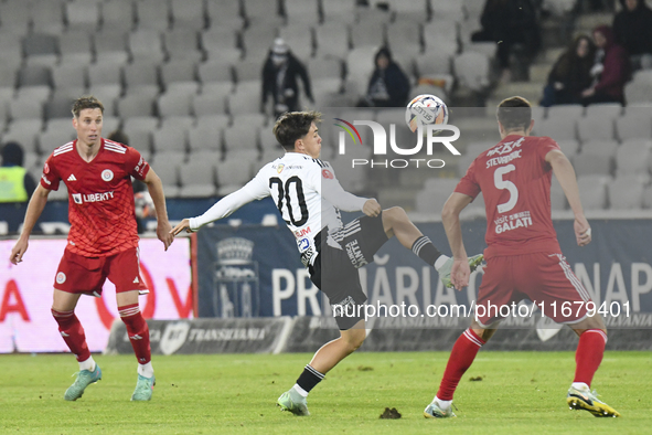 Axeanadru Bota is in action during the Universitatea Cluj vs. Otelul Galati match at Cluj Arena in Cluj, Romania, on October 18, 2024 