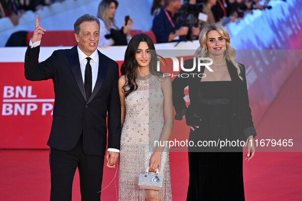 Gabriele Muccino, Penelope Muccino, and Angelica Russo attend the ''FINO ALLA FINE'' red carpet during the 19th Rome Film Festival at Audito...