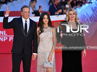 Gabriele Muccino, Penelope Muccino, and Angelica Russo attend the ''FINO ALLA FINE'' red carpet during the 19th Rome Film Festival at Audito...