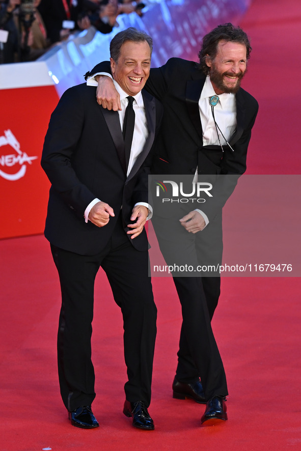 Gabriele Muccino and Jovanotti attend the ''FINO ALLA FINE'' red carpet during the 19th Rome Film Festival at Auditorium Parco Della Musica...