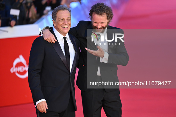 Gabriele Muccino and Jovanotti attend the ''FINO ALLA FINE'' red carpet during the 19th Rome Film Festival at Auditorium Parco Della Musica...