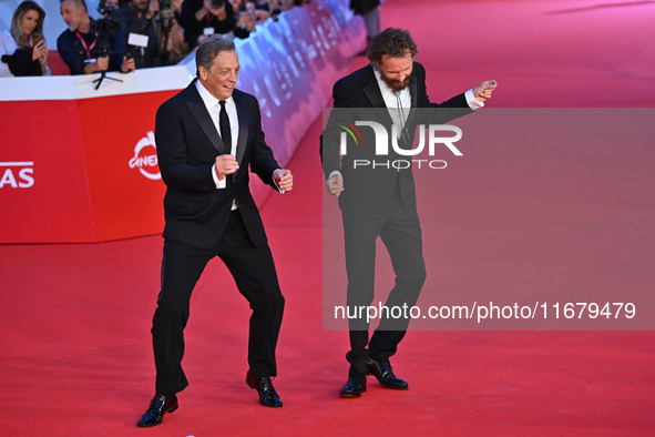 Gabriele Muccino and Jovanotti attend the ''FINO ALLA FINE'' red carpet during the 19th Rome Film Festival at Auditorium Parco Della Musica...