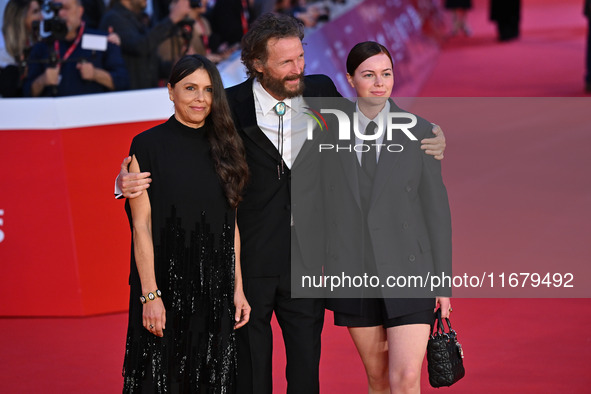 (L-R) Francesca Valiani, Jovanotti, and Teresa Cherubini attend the ''FINO ALLA FINE'' red carpet during the 19th Rome Film Festival at Audi...