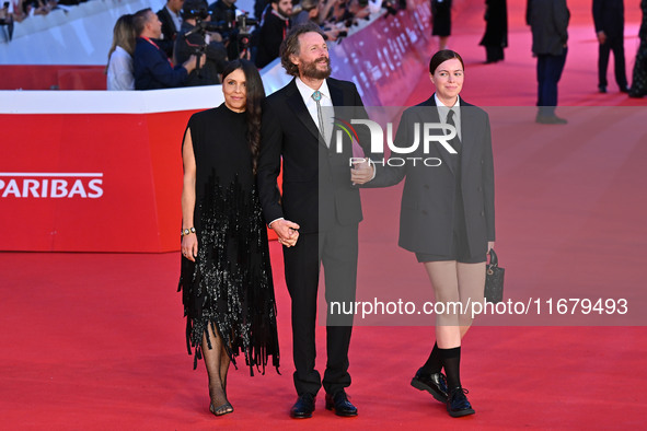 (L-R) Francesca Valiani, Jovanotti, and Teresa Cherubini attend the ''FINO ALLA FINE'' red carpet during the 19th Rome Film Festival at Audi...