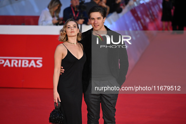 Ruby Kammer and a guest attend the ''FINO ALLA FINE'' red carpet during the 19th Rome Film Festival at Auditorium Parco Della Musica in Rome...