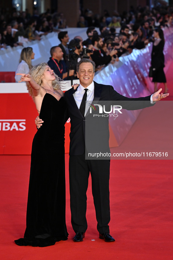 Gabriele Muccino and Elena Kampouris attend the ''FINO ALLA FINE'' red carpet during the 19th Rome Film Festival at Auditorium Parco Della M...