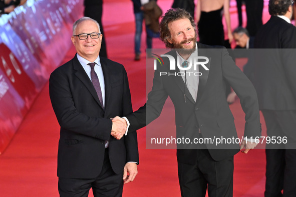 Roberto Gualtieri and Jovanotti attend the ''FINO ALLA FINE'' red carpet during the 19th Rome Film Festival at Auditorium Parco Della Musica...