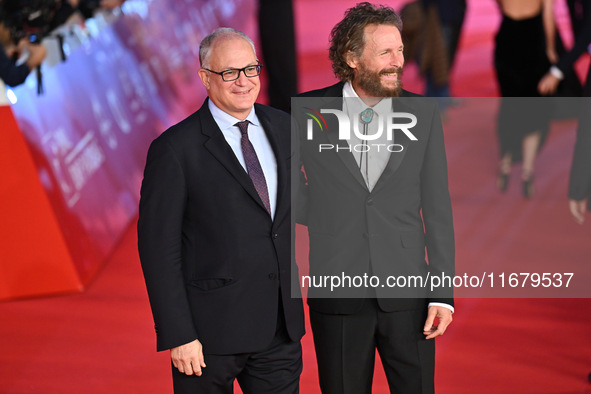 Roberto Gualtieri and Jovanotti attend the ''FINO ALLA FINE'' red carpet during the 19th Rome Film Festival at Auditorium Parco Della Musica...