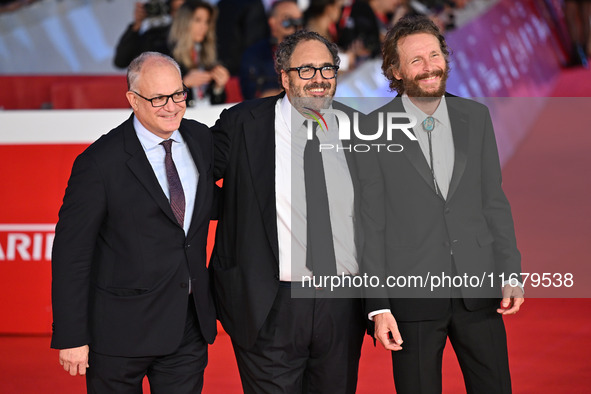 Roberto Gualtieri, Salvatore Nastasi, and Jovanotti attend the ''FINO ALLA FINE'' red carpet during the 19th Rome Film Festival at Auditoriu...