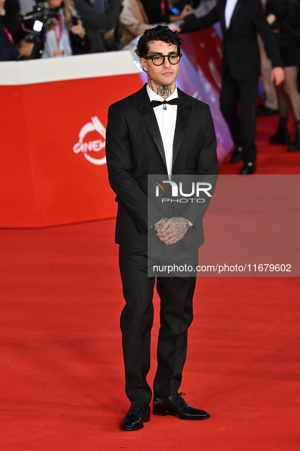 Tony Effe attends the ''FINO ALLA FINE'' red carpet during the 19th Rome Film Festival at Auditorium Parco Della Musica in Rome, Italy, on O...