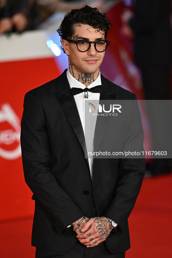 Tony Effe attends the ''FINO ALLA FINE'' red carpet during the 19th Rome Film Festival at Auditorium Parco Della Musica in Rome, Italy, on O...