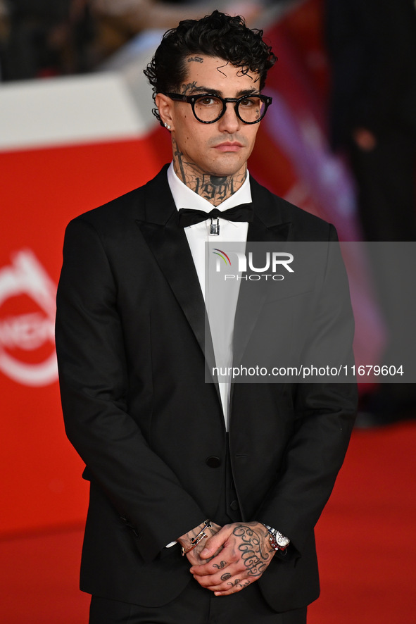 Tony Effe attends the ''FINO ALLA FINE'' red carpet during the 19th Rome Film Festival at Auditorium Parco Della Musica in Rome, Italy, on O...