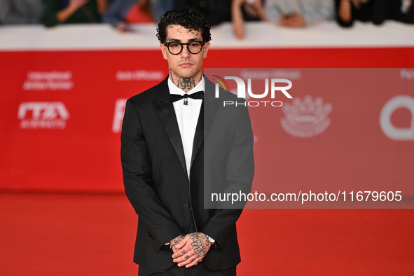 Tony Effe attends the ''FINO ALLA FINE'' red carpet during the 19th Rome Film Festival at Auditorium Parco Della Musica in Rome, Italy, on O...