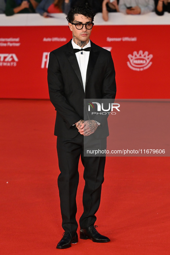 Tony Effe attends the ''FINO ALLA FINE'' red carpet during the 19th Rome Film Festival at Auditorium Parco Della Musica in Rome, Italy, on O...