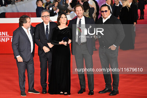 Gabriele Muccino, Paolo Del Brocco, and guests attend the ''FINO ALLA FINE'' red carpet during the 19th Rome Film Festival at Auditorium Par...