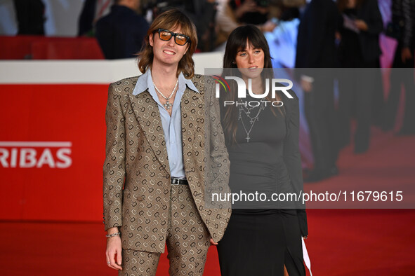 Thomas Raggi and Lavinia Albrizio attend the ''FINO ALLA FINE'' red carpet during the 19th Rome Film Festival at Auditorium Parco Della Musi...