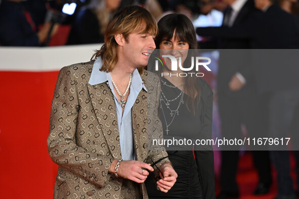 Thomas Raggi and Lavinia Albrizio attend the ''FINO ALLA FINE'' red carpet during the 19th Rome Film Festival at Auditorium Parco Della Musi...