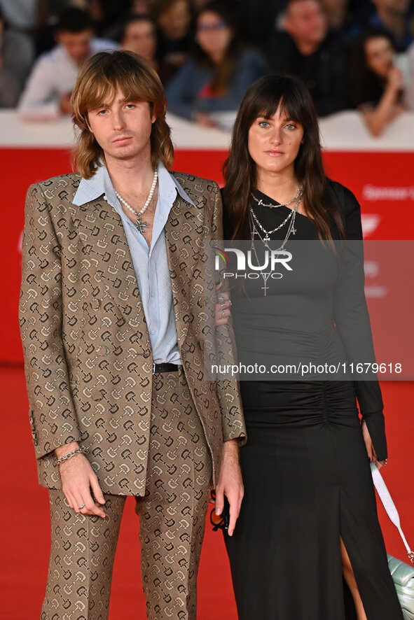 Thomas Raggi and Lavinia Albrizio attend the ''FINO ALLA FINE'' red carpet during the 19th Rome Film Festival at Auditorium Parco Della Musi...