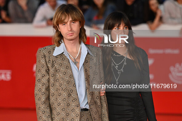 Thomas Raggi and Lavinia Albrizio attend the ''FINO ALLA FINE'' red carpet during the 19th Rome Film Festival at Auditorium Parco Della Musi...