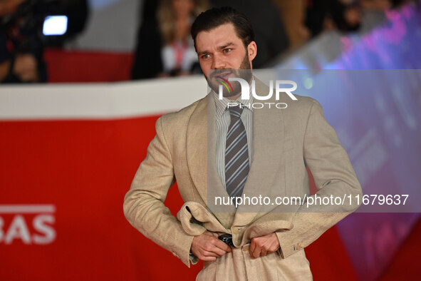 Lorenzo Richelmy and a guest attend the ''FINO ALLA FINE'' red carpet during the 19th Rome Film Festival at Auditorium Parco Della Musica in...