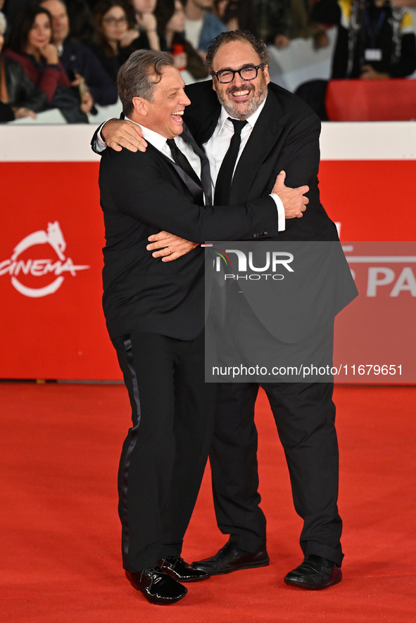 Gabriele Muccino and Salvatore Nastasi attend the ''FINO ALLA FINE'' red carpet during the 19th Rome Film Festival at Auditorium Parco Della...