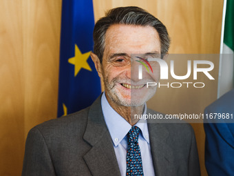 Attilio Fontana attends the signing of the memorandum of understanding between Regione Lombardia and Eni SpA at Palazzo Lombardia in Milan,...