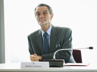 Attilio Fontana attends the signing of the memorandum of understanding between Regione Lombardia and Eni SpA at Palazzo Lombardia in Milan,...