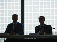 Attilio Fontana and Giuseppe Ricci attend the signing of the memorandum of understanding between Regione Lombardia and Eni SpA at Palazzo Lo...