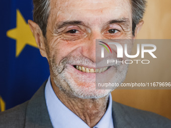 Attilio Fontana attends the signing of the memorandum of understanding between Regione Lombardia and Eni SpA at Palazzo Lombardia in Milan,...