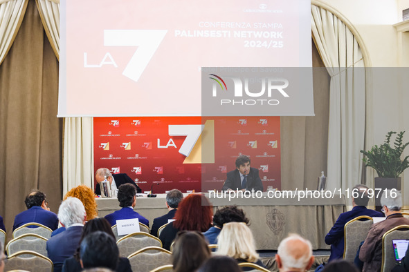 Urbano Cairo attends the press conference for the presentation of the LA7 2024/2025 schedules at Hotel Principe di Savoia in Milan, Italy, o...