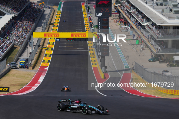 George Russell of the UK drives the (63) Mercedes-AMG Petronas F1 Team F1 W15 E Performance Mercedes during the Formula 1 Pirelli United Sta...