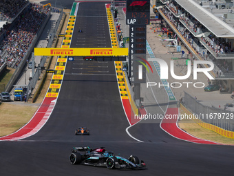 George Russell of the UK drives the (63) Mercedes-AMG Petronas F1 Team F1 W15 E Performance Mercedes during the Formula 1 Pirelli United Sta...