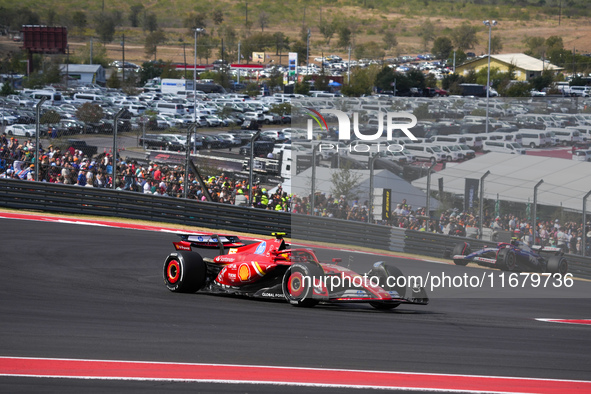 Carlos Sainz Jr. of Spain drives the (55) Scuderia Ferrari SF-24 Ferrari during the Formula 1 Pirelli United States Grand Prix 2024 in Austi...