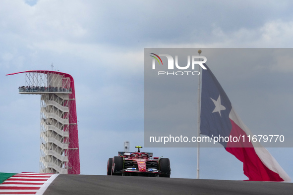 Carlos Sainz Jr. of Spain drives the (55) Scuderia Ferrari SF-24 Ferrari during the Formula 1 Pirelli United States Grand Prix 2024 in Austi...