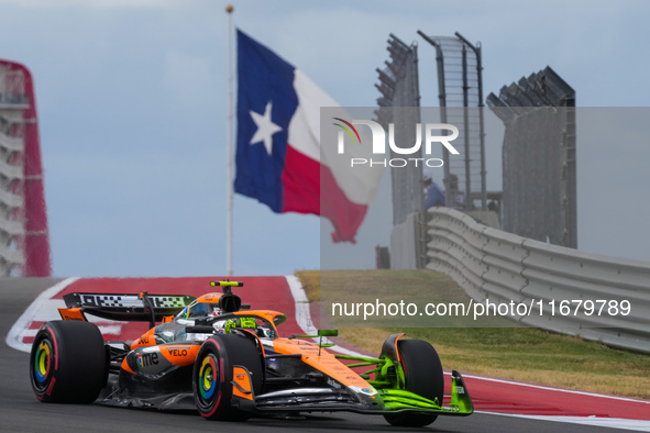 Lando Norris of the UK drives the McLaren F1 Team MCL38 Mercedes during the Formula 1 Pirelli United States Grand Prix 2024 in Austin, USA,...