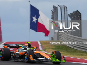 Lando Norris of the UK drives the McLaren F1 Team MCL38 Mercedes during the Formula 1 Pirelli United States Grand Prix 2024 in Austin, USA,...