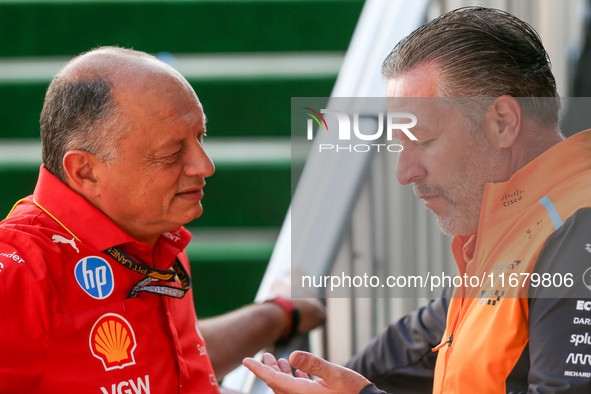 Frederic Vasseur, Team Principal of Scuderia Ferrari, and Zak Brown, CEO of McLaren F1 Team, are present during the Formula 1 Pirelli United...