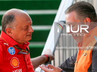 Frederic Vasseur, Team Principal of Scuderia Ferrari, and Zak Brown, CEO of McLaren F1 Team, are present during the Formula 1 Pirelli United...