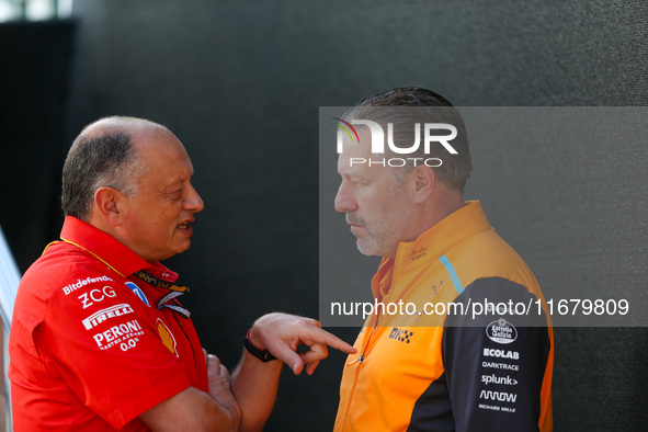 Frederic Vasseur, Team Principal of Scuderia Ferrari, and Zak Brown, CEO of McLaren F1 Team, are present during the Formula 1 Pirelli United...