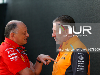 Frederic Vasseur, Team Principal of Scuderia Ferrari, and Zak Brown, CEO of McLaren F1 Team, are present during the Formula 1 Pirelli United...