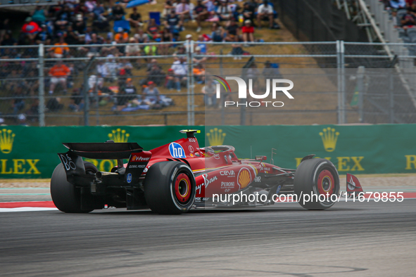 Carlos Sainz Jr. of Spain drives the (55) Scuderia Ferrari SF-24 Ferrari during the Formula 1 Pirelli United States Grand Prix 2024 in Austi...