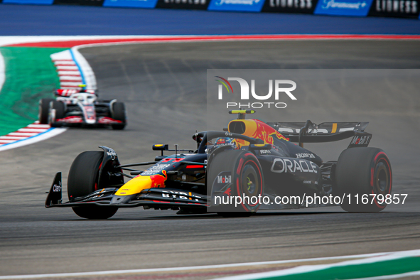 Sergio Perez of Mexico drives the (11) Oracle Red Bull Racing RB20 Honda RBPT during the Formula 1 Pirelli United States Grand Prix 2024 in...