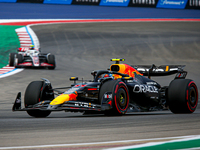 Sergio Perez of Mexico drives the (11) Oracle Red Bull Racing RB20 Honda RBPT during the Formula 1 Pirelli United States Grand Prix 2024 in...