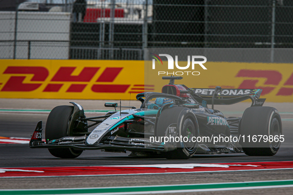 George Russell of the UK drives the (63) Mercedes-AMG Petronas F1 Team F1 W15 E Performance Mercedes during the Formula 1 Pirelli United Sta...